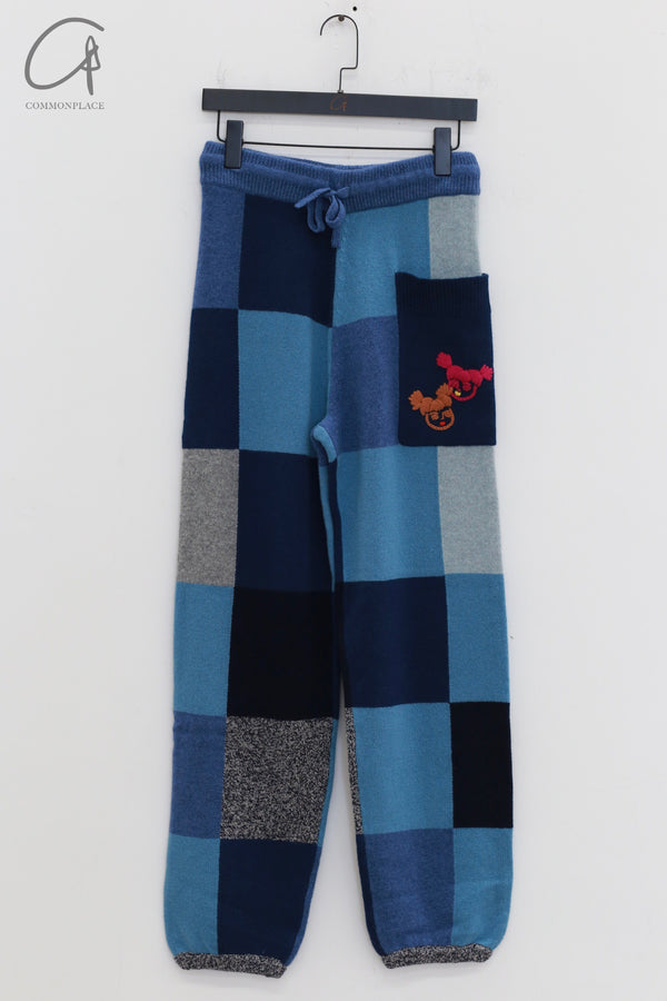 YANYAN KNITS Check Colorblock Sweatpants YYK-YYW23-0183-LAN Blue YYK-YYW23-0182